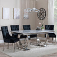 Glacier Grey Marble and Chrome Dining Set - Knocker Back Black Velvet Fabric Dining Chair with Chrome Legs