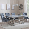 Glacier Grey Marble and Chrome Dining Set - Knocker Back Grey Velvet Fabric Dining Chair with Chrome Legs-3