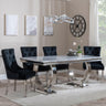 Glacier Grey Marble and Chrome Dining Set - Lion Knocker Back Black Velvet Fabric Dining Chair with Chrome Legs-2