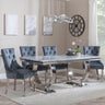 Glacier Grey Marble and Chrome Dining Set - Lion Knocker Back Grey Velvet Fabric Dining Chair with Chrome Legs-4