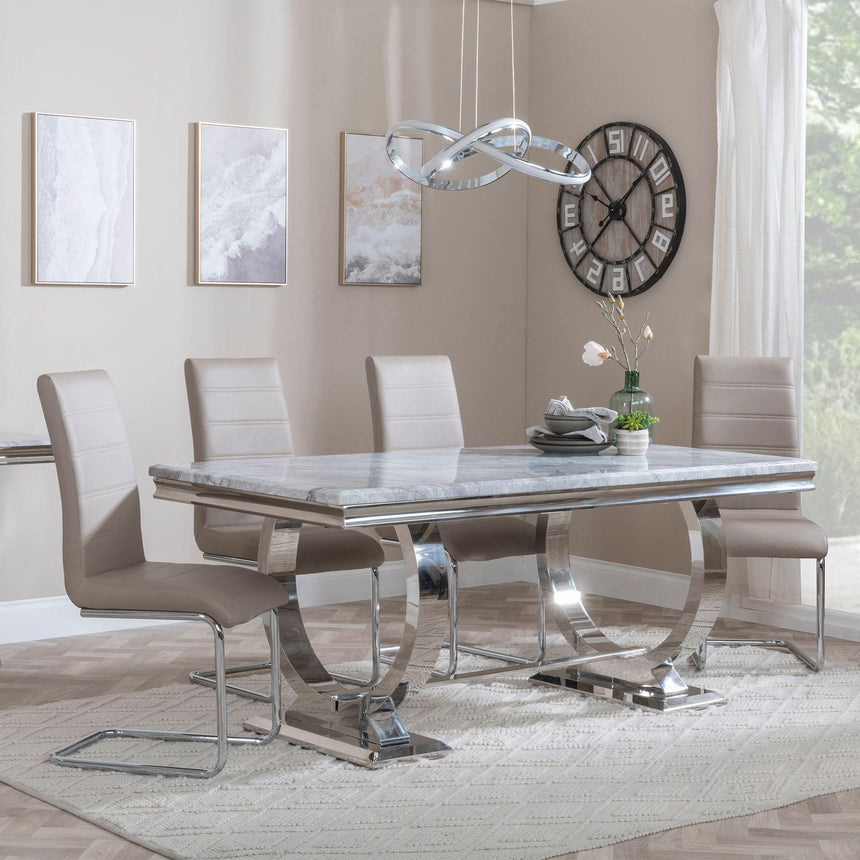 Seattle Grey Marble and Chrome Dining Set - Romi Faux Leather Dining Chair