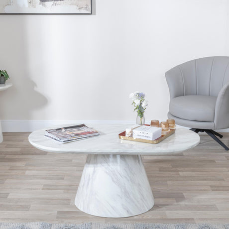 Carrera White Marble Oval Coffee Table