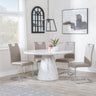 Carrera 4 Seater White Marble Round Dining Set - 4 Bianco Beige Faux Leather Dining Chair-3