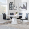 Carrera 4 Seater White Marble Round Dining Set - 4 Bianco Black Faux Leather Dining Chair-2