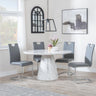 Carrera 4 Seater White Marble Round Dining Set - 4 Bianco Grey Faux Leather Dining Chair-3