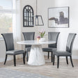 Carrera 4 Seater White Marble Round Dining Set - 4 Cadiz Grey Leather Dining Chair