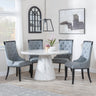 Carrera 4 Seater White Marble Round Dining Set - 4 Carmela Grey Leather Dining Chair-2