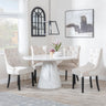 Carrera 4 Seater White Marble Round Dining Set - 4 Knocker Back Champagne Velvet Fabric Dining Chair with Black Wooden Legs-4