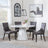 Carrera 4 Seater White Marble Round Dining Set - 4 Paris Brown Leather Dining Chair with Brown Legs-2