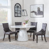 Carrera 4 Seater White Marble Round Dining Set - 4 Paris Brown Leather Dining Chair with Brown Legs-3