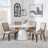 Carrera 4 Seater White Marble Round Dining Set - 4 Paris Taupe Leather Dining Chair with Brown Legs-2