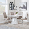 Carrera 4 Seater White Marble Round Dining Set - 4 Roma Beige Faux Leather Dining Chair-2