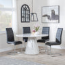 Carrera 4 Seater White Marble Round Dining Set - 4 Roma Black Faux Leather Dining Chair-3
