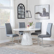 Carrera 4 Seater White Marble Round Dining Set - 4 Roma Grey Faux Leather Dining Chair
