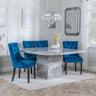 Turin Grey Marble Square Dining Set - Knocker Back Blue Velvet Fabric Dining Chair with Black Wooden Legs-3