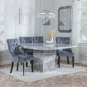 Turin Grey Marble Square Dining Set - Knocker Back Grey Velvet Fabric Dining Chair with Black Wooden Legs-4