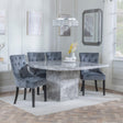 Turin Grey Marble Square Dining Set - Knocker Back Grey Velvet Fabric Dining Chair with Black Wooden Legs