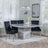 Turin Grey Marble Square Dining Set - Lion Knocker Back Black Velvet Fabric Dining Chair with Chrome Legs-2