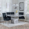 Turin Grey Marble Square Dining Set - Lion Knocker Back Black Velvet Fabric Dining Chair with Chrome Legs-3