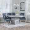 Turin Grey Marble Square Dining Set - Lion Knocker Back Grey Velvet Fabric Dining Chair with Chrome Legs-4