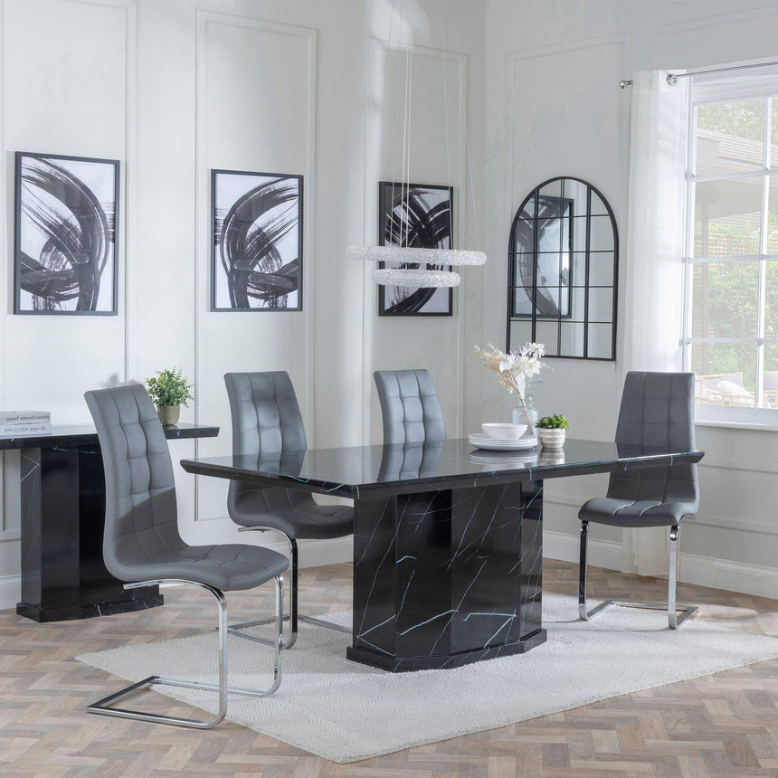 Naples Black Marble Dining Set - Jamison Grey Faux Leather Dining Chair-2