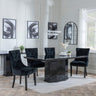 Naples Black Marble Dining Set - Knocker Back Black Velvet Fabric Dining Chair with Black Wooden Legs-2