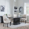Naples Black Marble Dining Set - Knocker Back Champagne Velvet Fabric Dining Chair with Black Wooden Legs-4