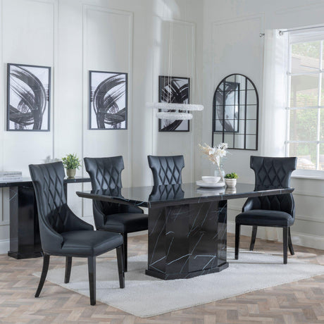 Naples Black Marble Dining Set - Mimi Black Leather Dining Chair-3
