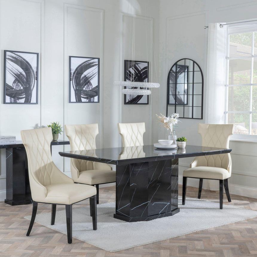 Naples Black Marble Dining Set - Mimi Cream Leather Dining Chair-2