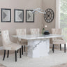 Naples White Marble Dining Set - Knocker Back Champagne Velvet Fabric Dining Chair with Black Wooden Legs-4