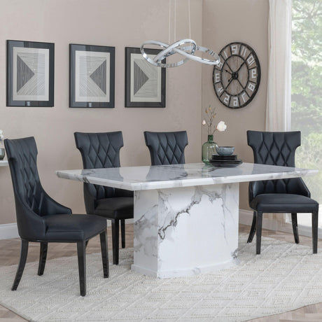 Naples White Marble Dining Set - Mimi Black Leather Dining Chair-2