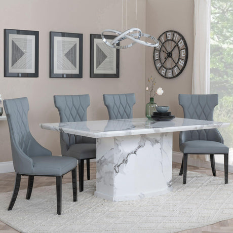 Naples White Marble Dining Set - Mimi Grey Leather Dining Chair-3