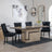 Venice Cream Marble Dining Set - Knocker Back Black Velvet Fabric Dining Chair with Black Wooden Legs-2