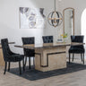 Venice Cream Marble Dining Set - Lion Knocker Back Black Velvet Fabric Dining Chair with Black Wooden Legs-2