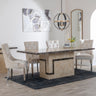 Venice Cream Marble Dining Set - Lion Knocker Back Champagne Velvet Fabric Dining Chair with Chrome Legs-2