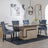 Venice Cream Marble Dining Set - Lion Knocker Back Grey Velvet Fabric Dining Chair with Black Wooden Legs-2
