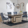 Venice Cream Marble Dining Set - Lion Knocker Back Grey Velvet Fabric Dining Chair with Chrome Legs-4