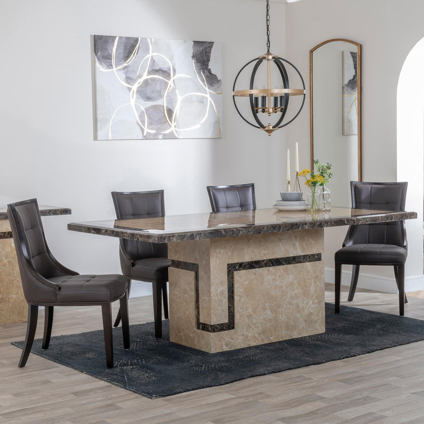 Sicily Cream Marble Dining Set - Sandia Leather Dining Chair