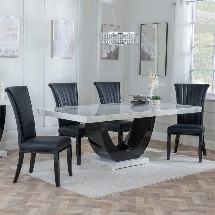 Madrid White Marble Dining Set - Cadiz Black Leather Dining Chair-2