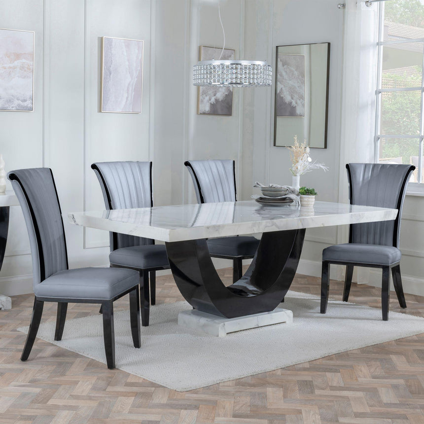 Madrid White Marble Dining Set - Cadiz Grey Leather Dining Chair-3