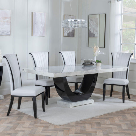 Madrid White Marble Dining Set - Cadiz White Leather Dining Chair-2