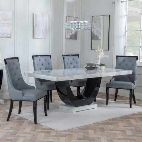 Madrid White Marble Dining Set - Carmela Grey Leather Dining Chair-2