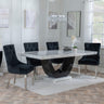 Madrid White Marble Dining Set - Knocker Back Black Velvet Fabric Dining Chair with Chrome Legs-3