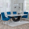 Madrid White Marble Dining Set - Lion Knocker Back Blue Velvet Fabric Dining Chair with Chrome Legs-3