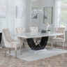 Madrid White Marble Dining Set - Lion Knocker Back Champagne Velvet Fabric Dining Chair with Chrome Legs-2