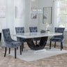 Madrid White Marble Dining Set - Lion Knocker Back Grey Velvet Fabric Dining Chair with Black Wooden Legs-2