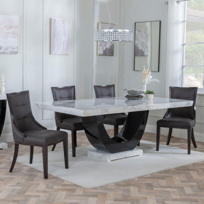 Ancona White Marble Dining Set - Sandia Leather Dining Chair