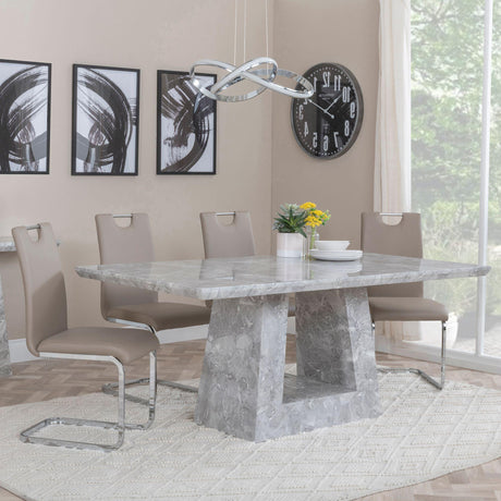 Milan Grey Marble Dining Set - Bianco Beige Faux Leather Dining Chair-3