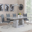 Milan Grey Marble Dining Set - Bianco Grey Faux Leather Dining Chair