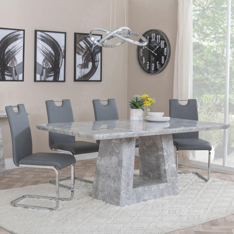 Milan Grey Marble Dining Set - Bianco Grey Faux Leather Dining Chair